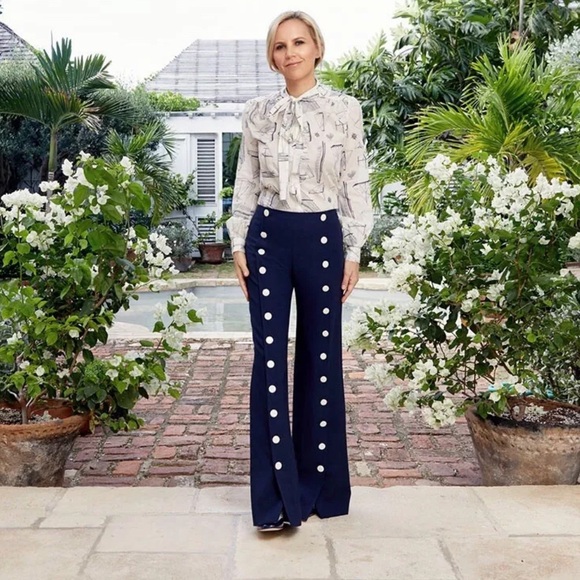 Tory Burch Carrie Button-embellished Wide-leg Pants 14 NWT runway - Picture 3 of 5